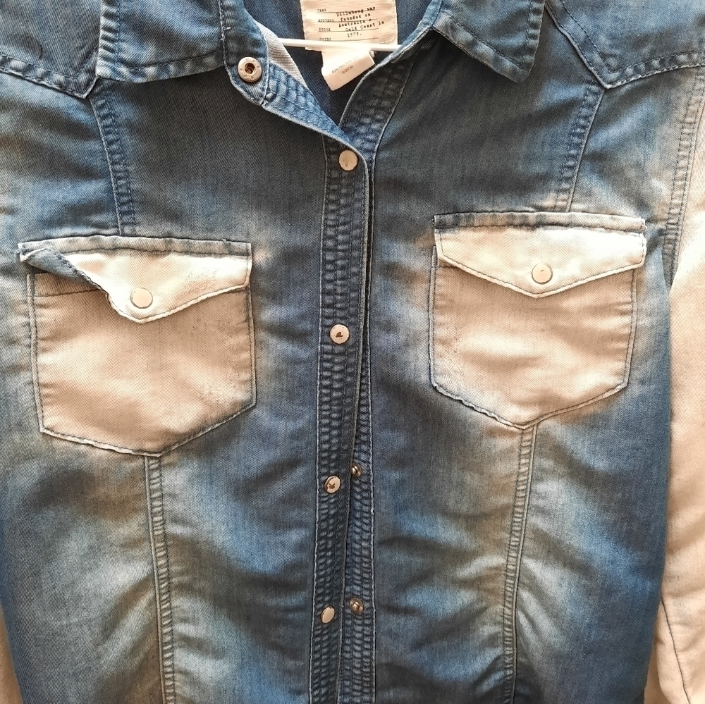 Bill A Bong Womens Denim Long Sleeve Snap Top Western Boho - Picture 5 of 7